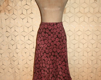 Silk Skirt Brown Print Skirt Floral Skirt Fall Skirt Boho Skirt Daisy ...