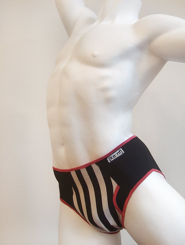 Mens underwear / vertical fly LEFT side briefs / black white