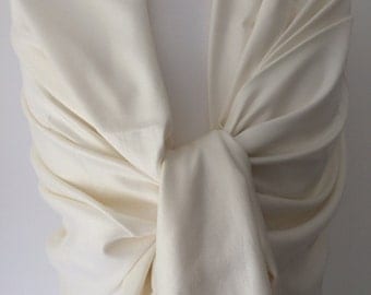 Ivory Pashmina , Cream Wrap Shawl , Large Scarf , Fair Trade Handwoven, Bridesmaids Wrap