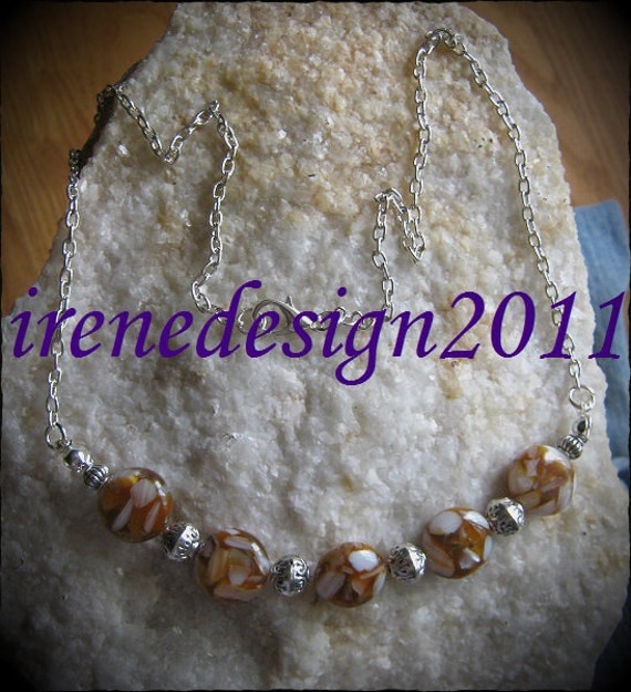 Handmade Silver Necklace with Picasso Agate Coins by IreneDesign2011