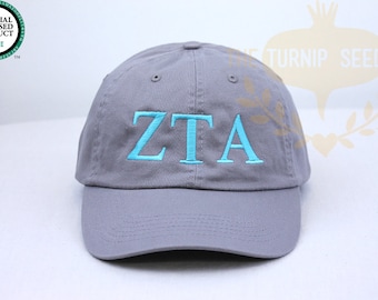 Zeta Tau Alpha Greek Only Sorority Baseball Cap - Custom Color Hat and Embroidery.