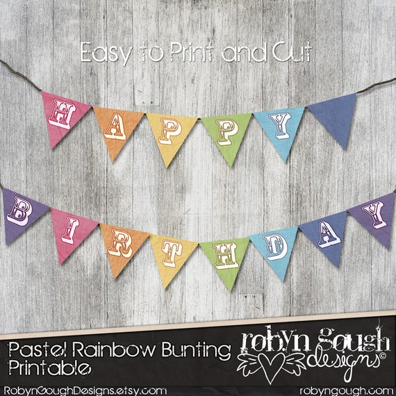 Printable Happy Birthday Bunting Pastel Rainbow by ClikchicDesign