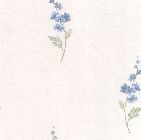 Faux Hand Painted Fresh Country Floral - Blue and cream, Shabby Cottage, Bouquet, Flower - Wallpaper By The Yard - HM26359