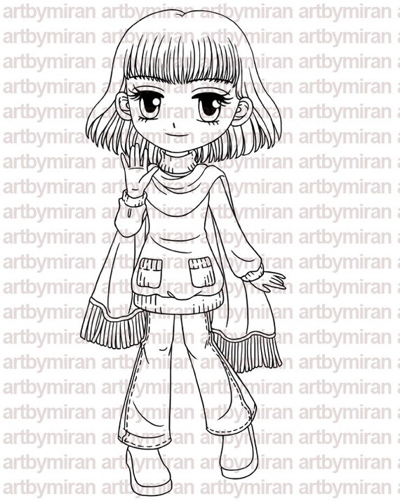 Digital Stamp - Loving Autumn Annie, Digi Stamp, Coloring page, Printable Line art for Card and Craft Supply