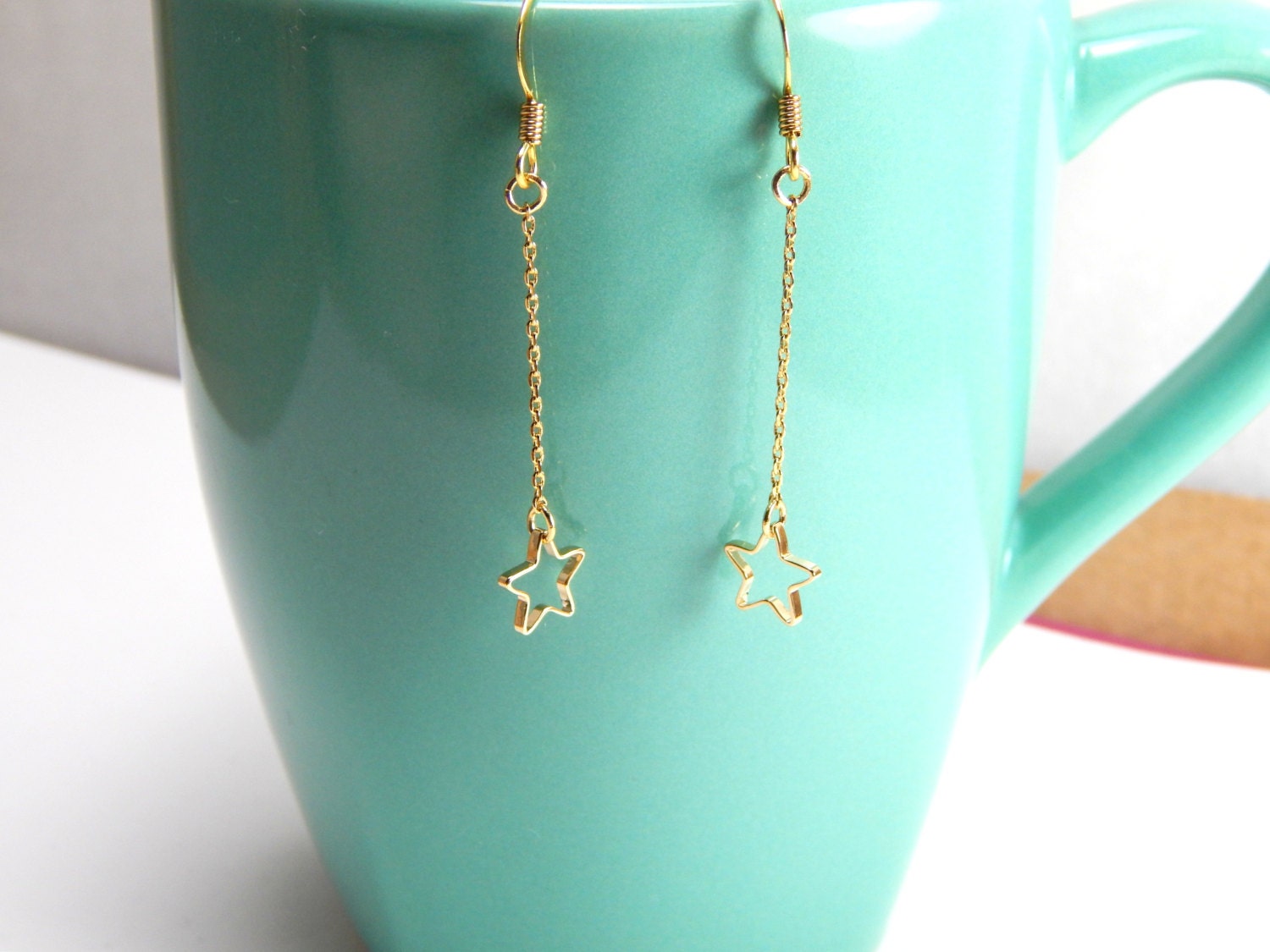 Gold star dangle earrings gold earrings hanging star