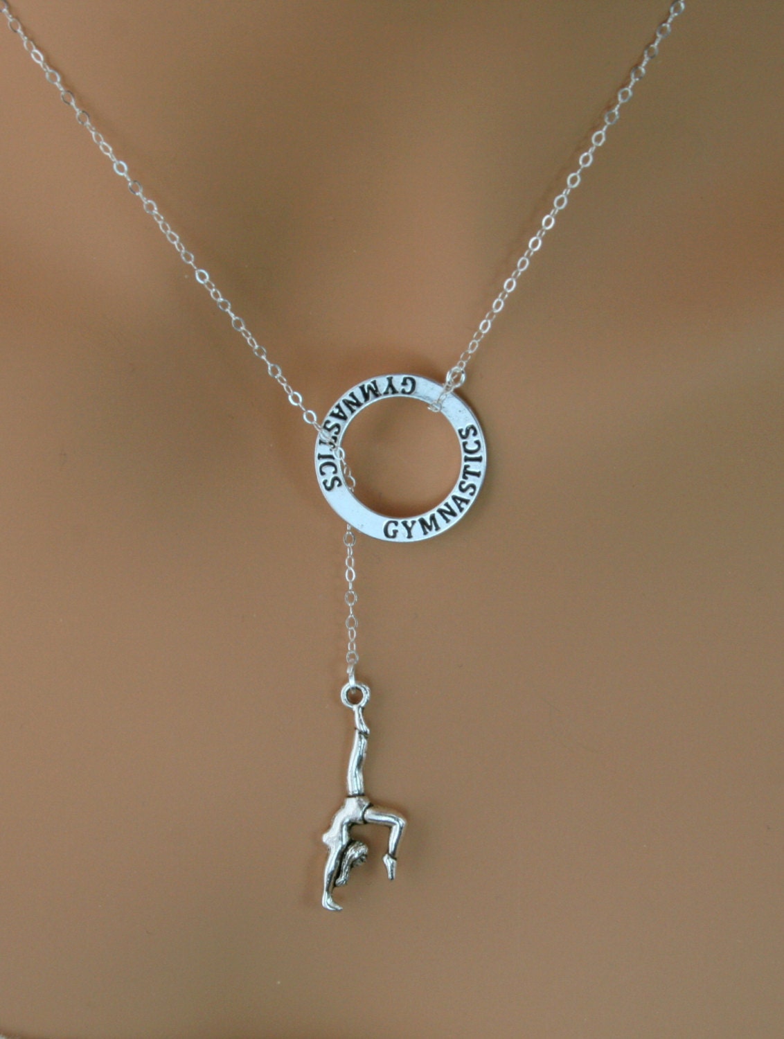Gymnastics Necklace Gymnastics Lariat Silver Pewter and