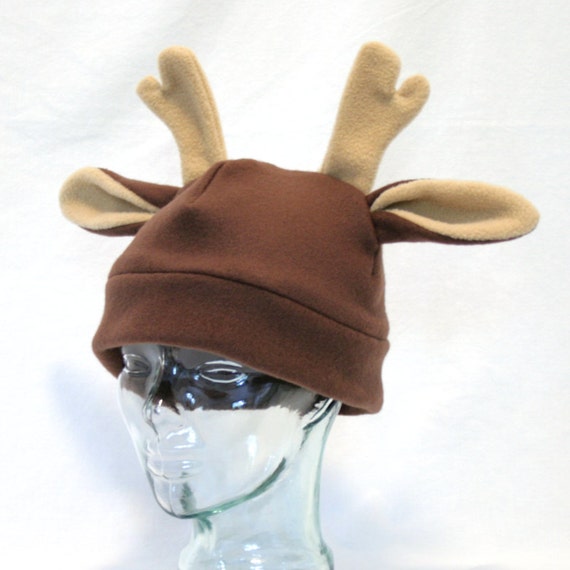 brown fleece deer hat with antlers reindeer hat brown fleece deer hat with antlers reindeer hat