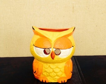 Mod Neon Orange and Yellow Owl Candleholder