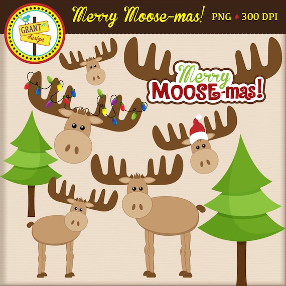 Moose Clipart Christmas Moose Clip Art Cute Digital. 