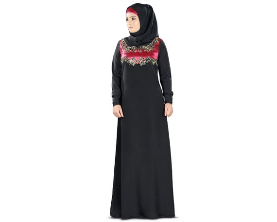 MyBatua Vêtements islamique Noir Abaya Jilbab assez brodées