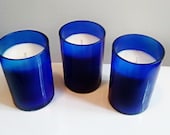 Liquor Wicks Candle Bundle Pack- The Blues- 3 Gorgeous Cobalt Blue Wine Bottle Candles