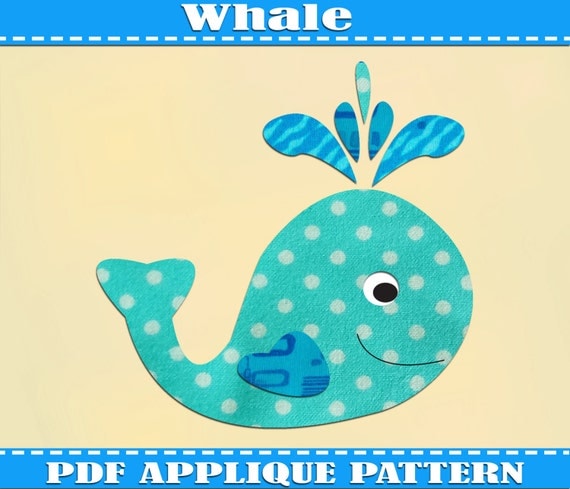 Items similar to Whale Applique Template PDF Pattern Swimming Whale ...
