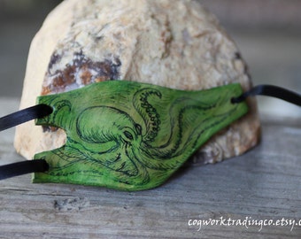 Custom Octopus Captain's Eye patch- Hand painted and cut from genuine leather - One size fits most OOAK