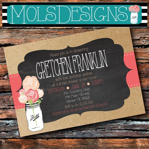 Items similar to Any Color KRAFT Paper MASON JAR Chevron Bridal Teal