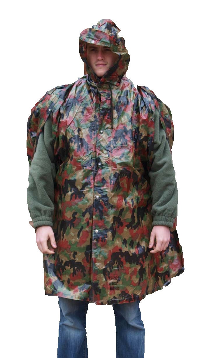 Hooded Swiss army camouflage poncho rain by ChevaldeGuerre on Etsy