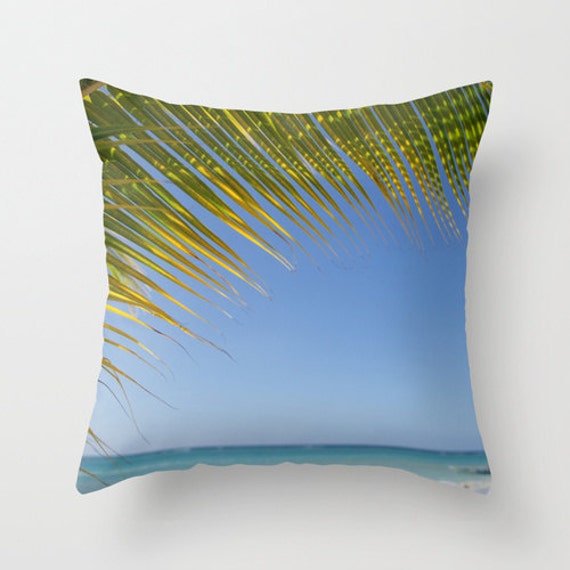 Palm Tree Pillow Cover Ocean Decor Blue and Green Beach