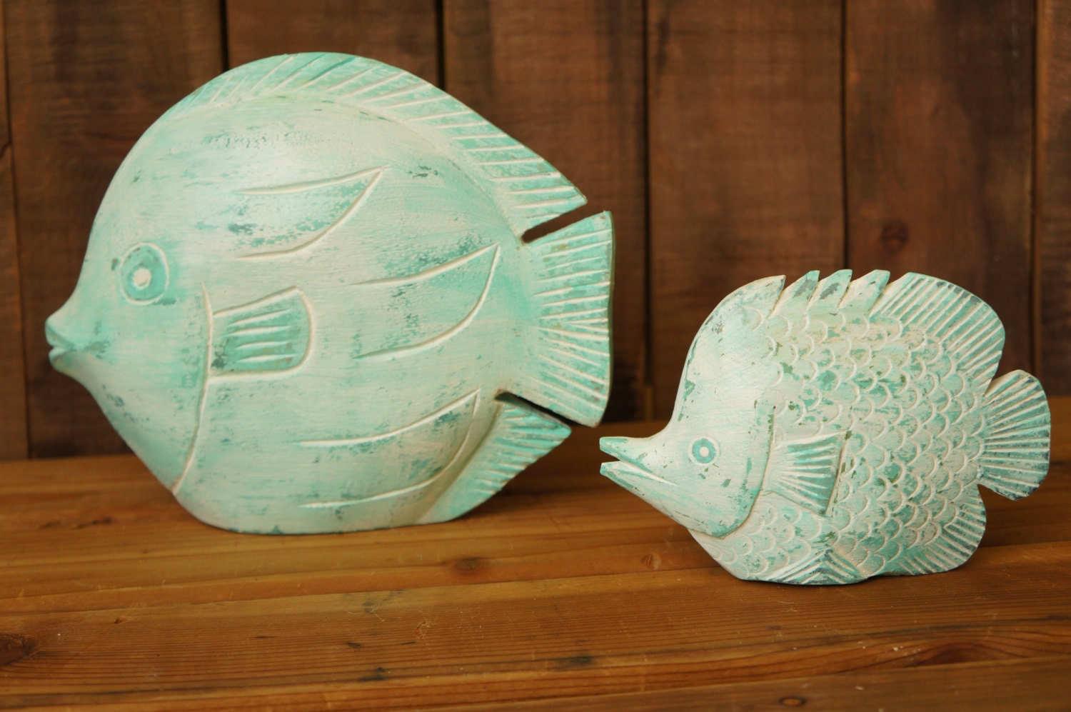 SALE Bathroom Decor Carved Wood Fish Nautical Decor