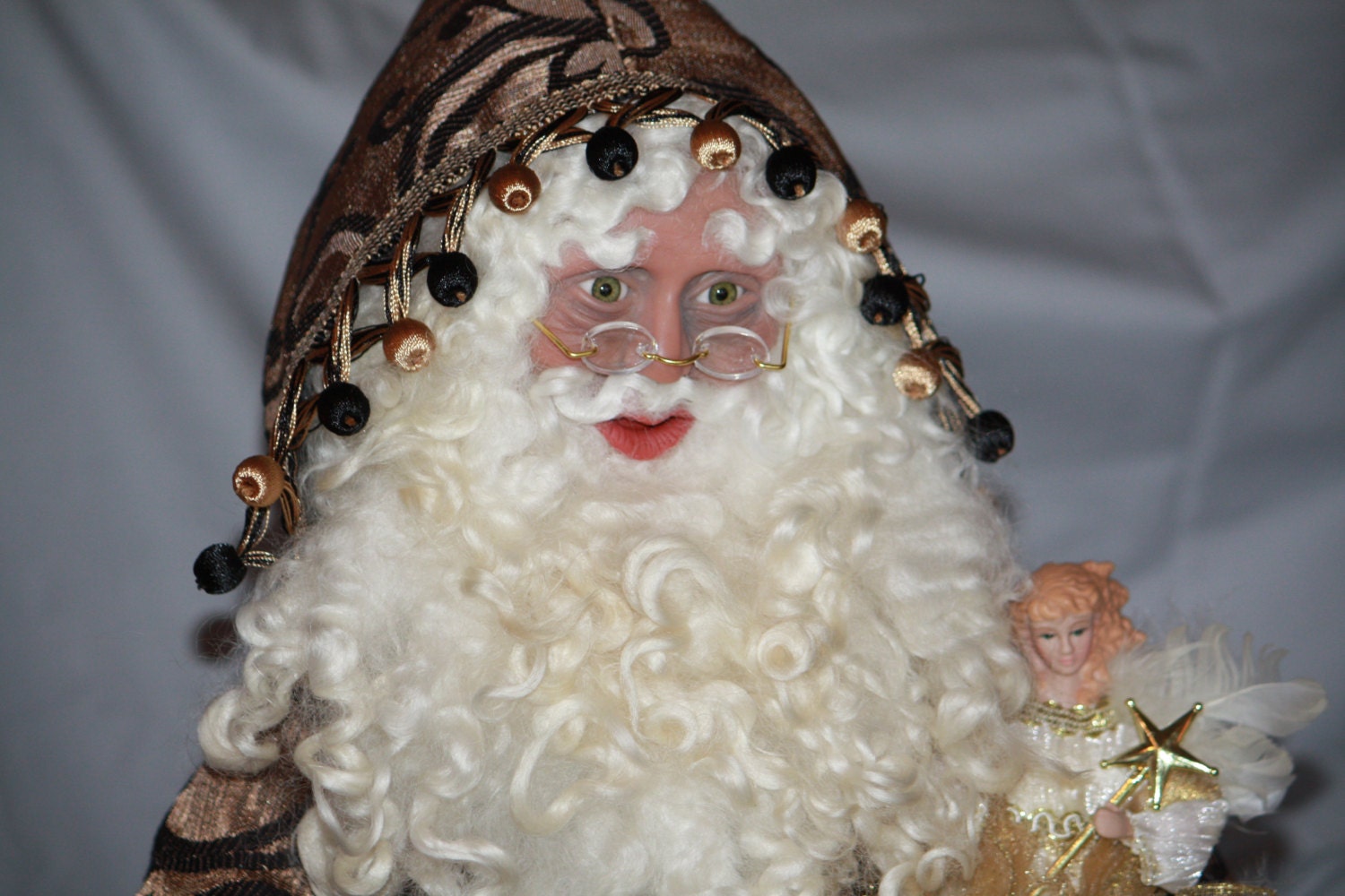 Santa With Hand-Sculpted Polymer Clay Face, Glass Doll Eyes and Lamb's Wool Beard