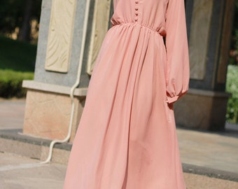 Long Sleeve Chiffon Maxi Dress