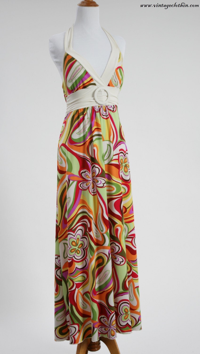 1970s Style Maxi Psychedelic Dress Maxi Dress 1970s Dress
