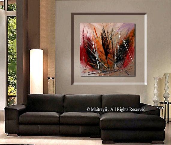 ABSTRACT Art Contemporary Painting Modern Artwork Red Orange