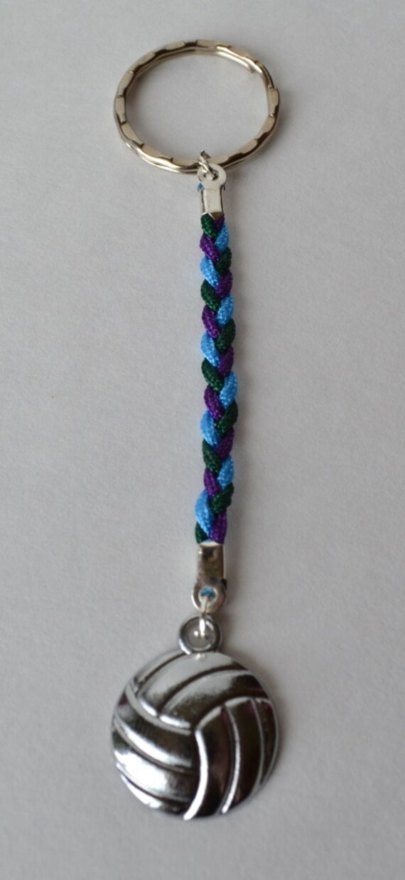 Volleyball key chain with 3 colors of braided cord and silver