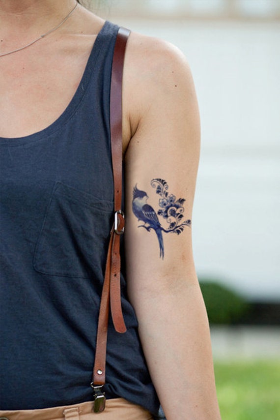 Temporary tattoo vintage 'Delfts Blauw' bird and flowers