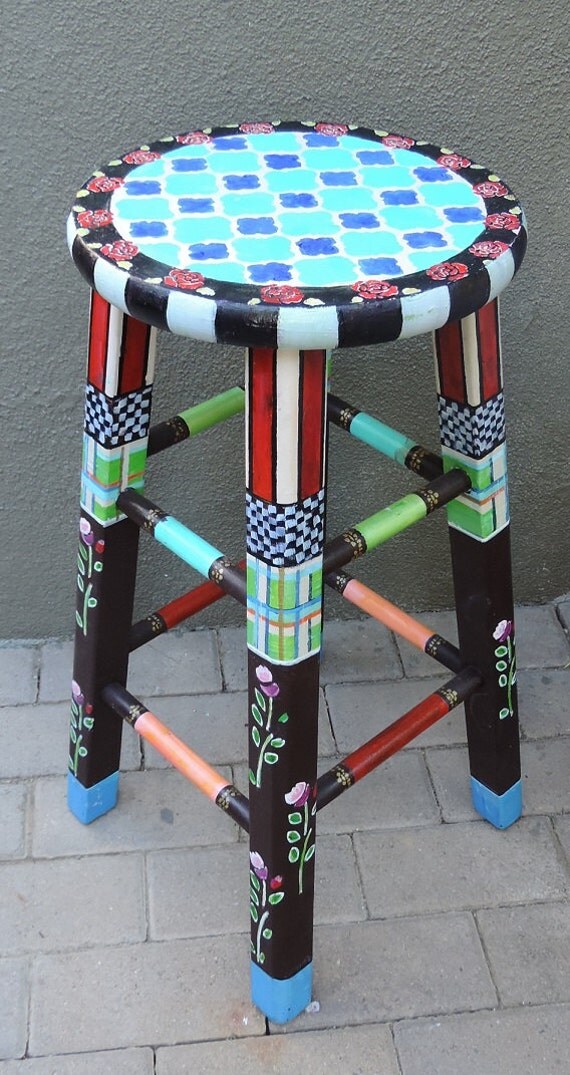 Items similar to Hand Painted decorative stool, whimsical furniture