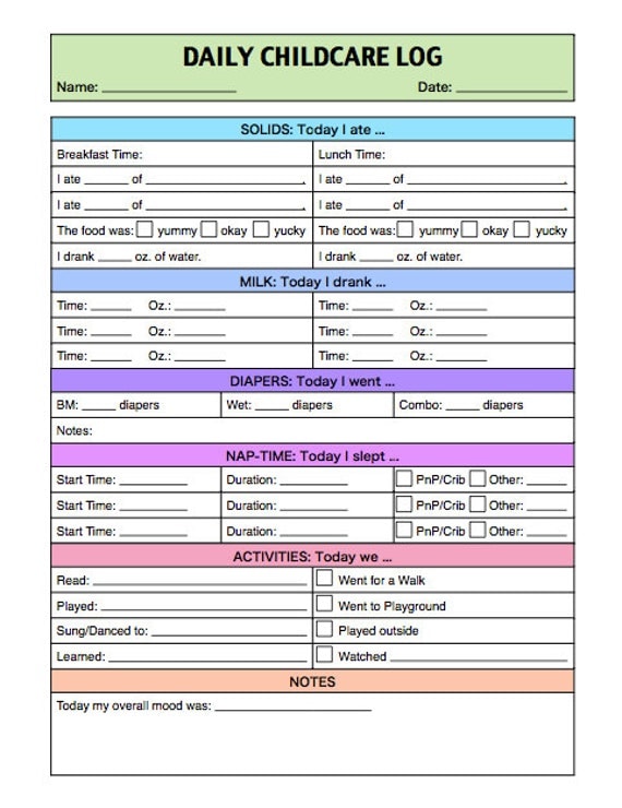 infant daycare daily schedule template