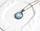 SALE! Pendant metal brass depicting fashionable abstraction art,  Style, Blue and Grey, Space and Galaxy