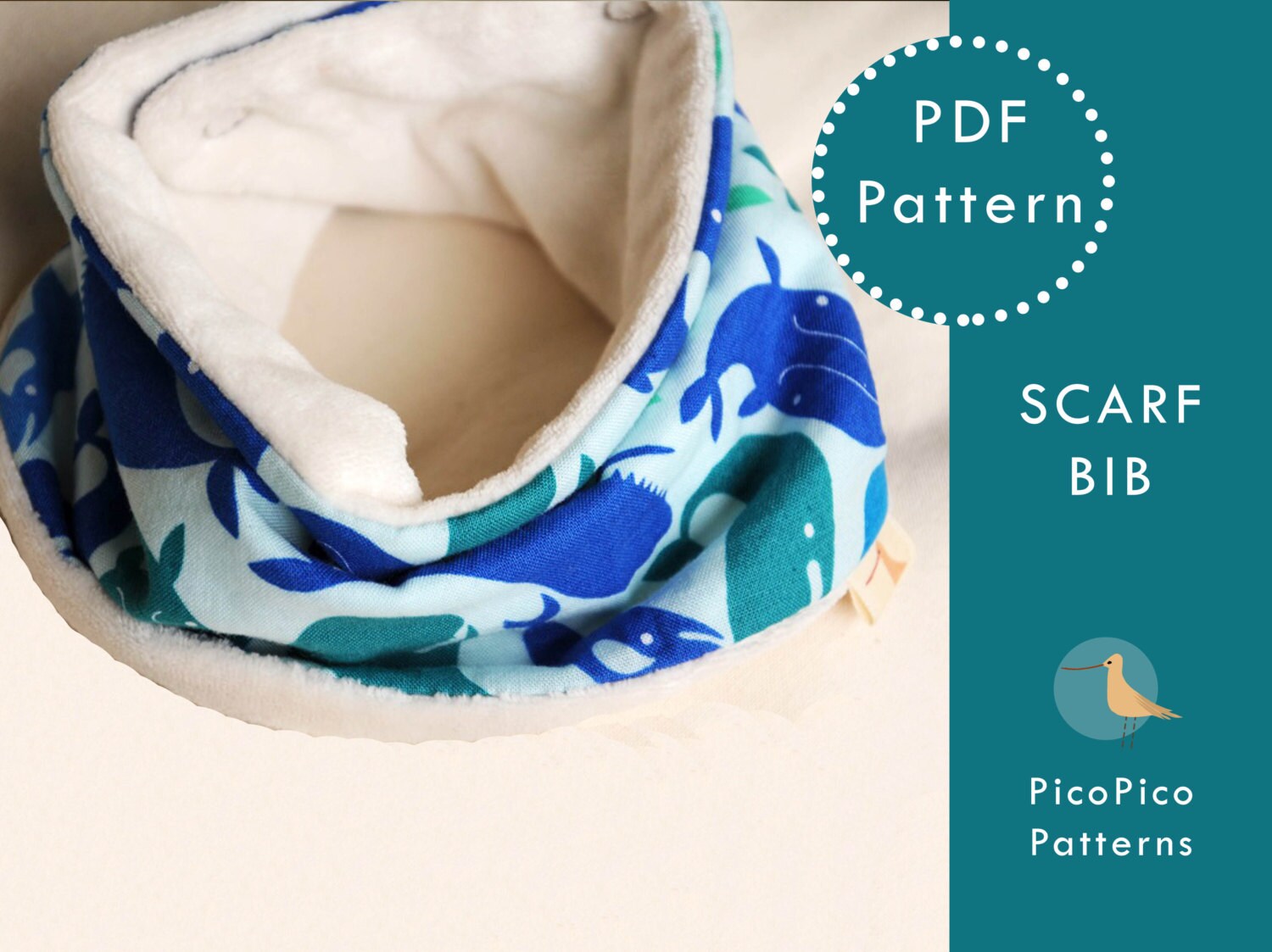 Sewing baby pattern. Scarf Bib PDF. Baby scarf by PicoPicoPatterns
