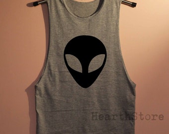 Alien Shirt Muscle Tee Tank Top TShirt T Shirt Yoga Top Gym Workout Tank - size S M L