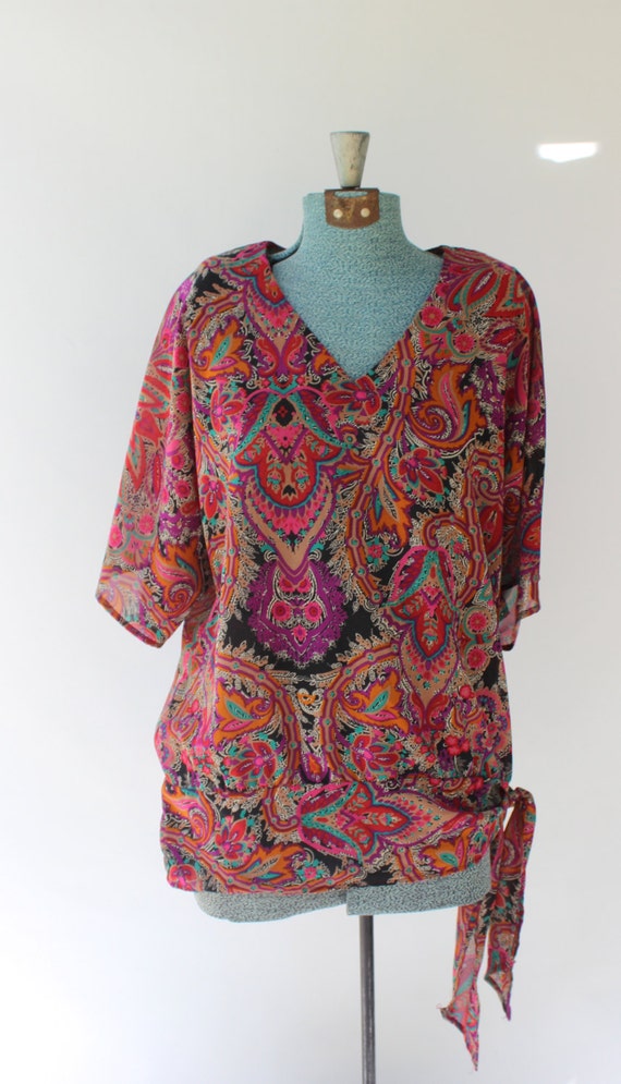 1980s Vibrant Paisley Blouse // Vintage 80s // Teddi of