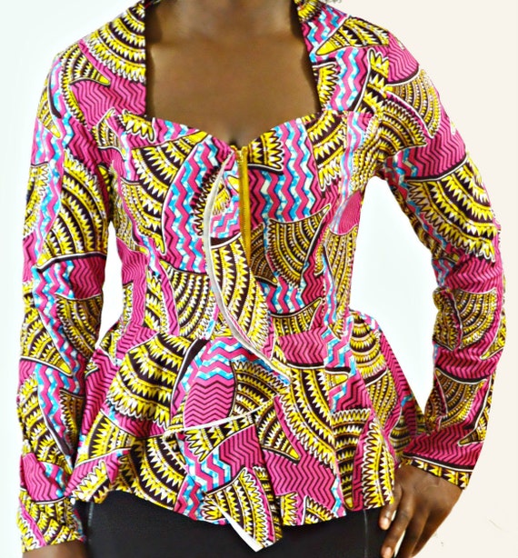 African Print French Ruffle Front Blouse by Jaalyi on Etsy