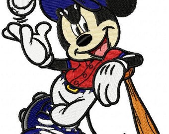 Baseball Mickey Mouse Embroidery Design in 4 Sizes - Instant Download