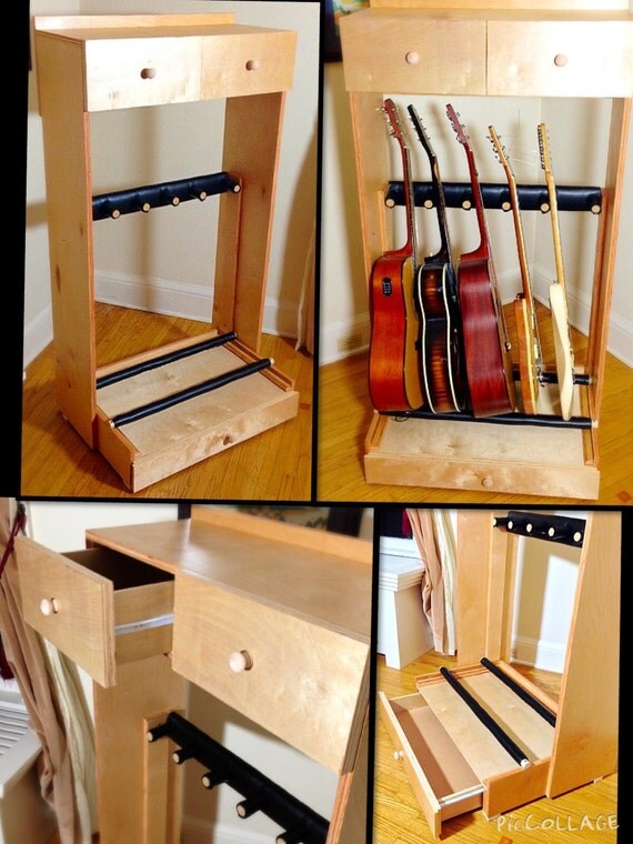Items similar to Multiple Guitar Stand with drawers and shelf on Etsy
