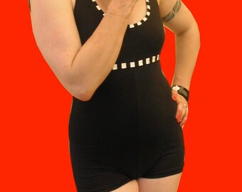 Black halter swimsuit ..black and white trim