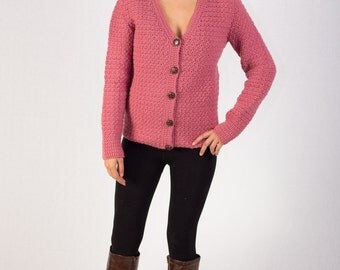 Vintage 60s 70s Hand Knit Cardigan Sweater