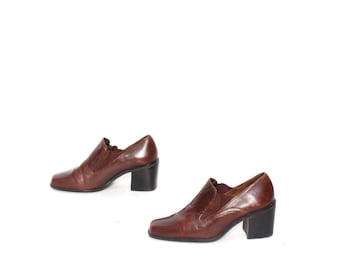 size 8.5 CHELSEA brown leather 80s 90s MINIMAL slip on ankle boots
