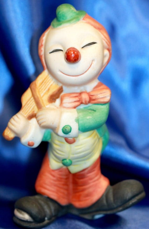 Hobo Clown Figurine Orange Hair Green Hat by VintageTerrace