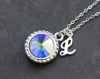 Opal Birthstone Necklace, October Birthstone Jewelry, Opal Crystal, New Mother's Necklace, Personalized Initial Necklace