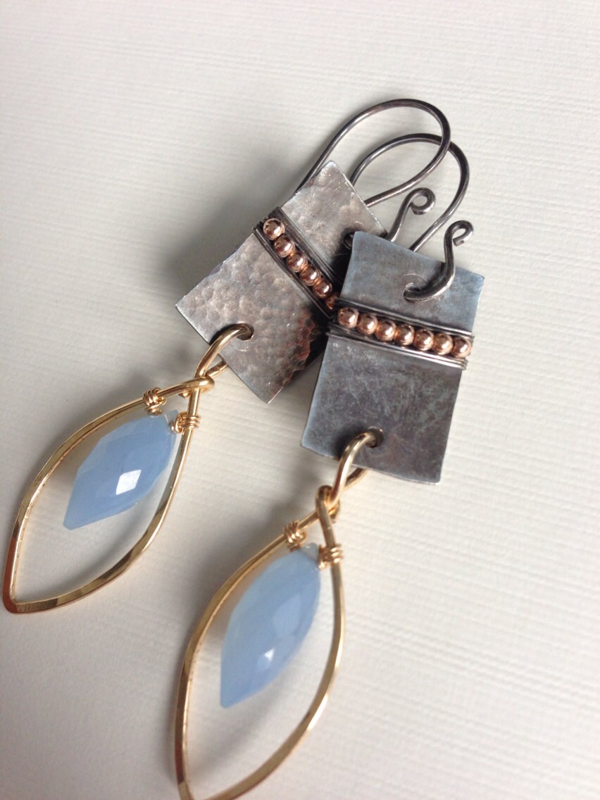 Natural chalcedony faceted beads with goldfilled accent beads