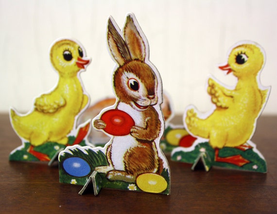 Vintage Lot of 4 Cardboard Ephemera Easter Figures (E4340)