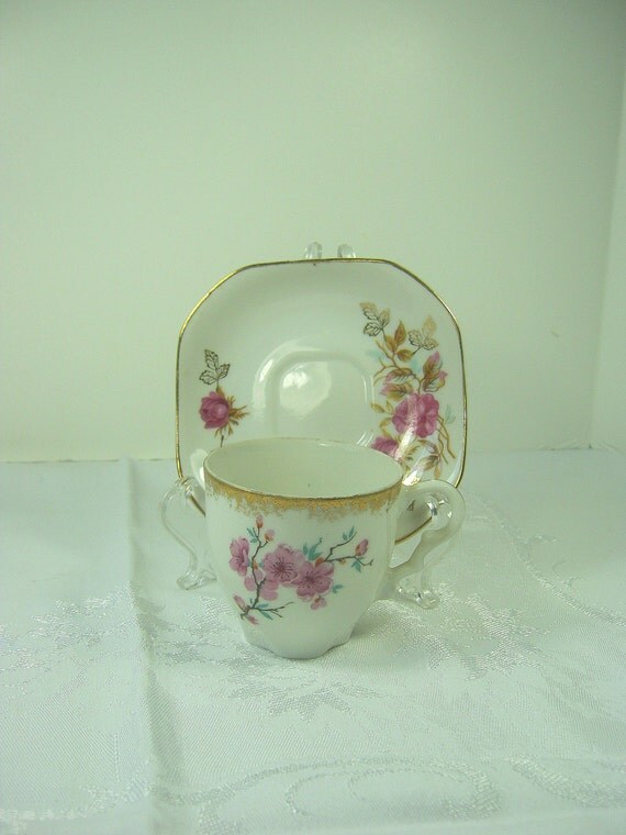 CUP tea Japan uses Saucer ROSES  Rose Pink Vintage Tea vintage cup DEMITASSE