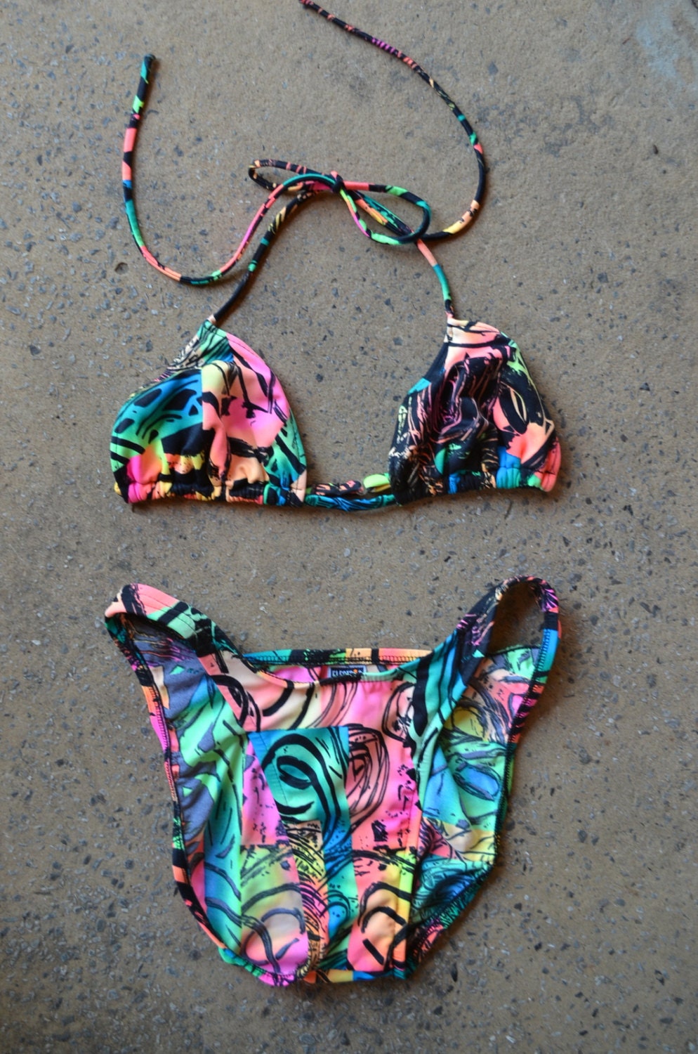 80s Neon Electric Beach Bikini Two Piece Swimsuit
