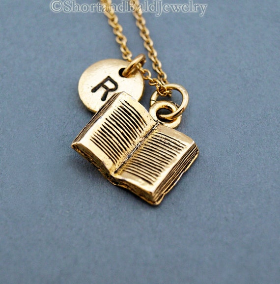Book necklace reading book open book book charm jewelry