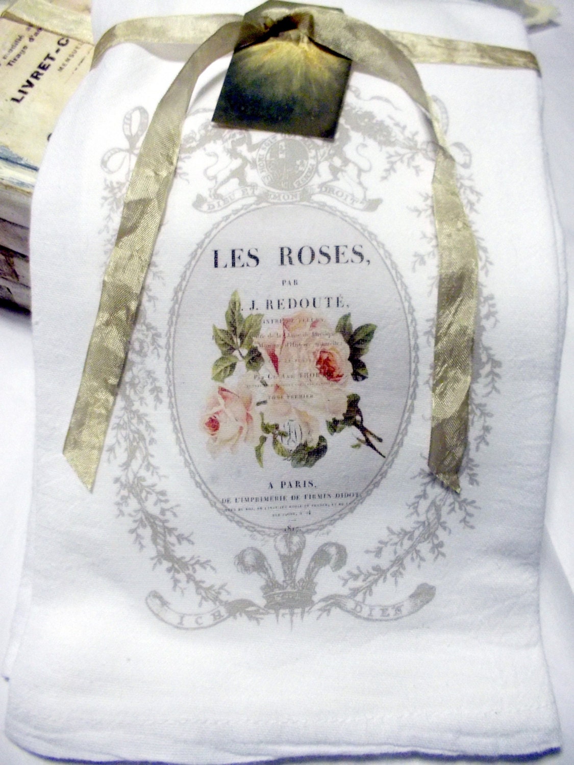 French Kitchen Towel Paris White Kitchen Towel Roses Flour   Il Fullxfull.597859653 L6ru 