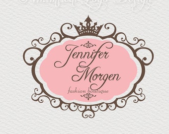 Premade Logo Design Watermark Design whimsical Swirl Frame Border Logo - Boutique Logo - Hand drawn Frame logo wedding logo crown logo