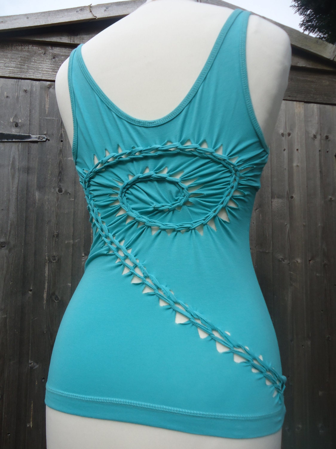 Blue Green Aquamarine Turquoise Cami Tank Top Stretchy Open 4389