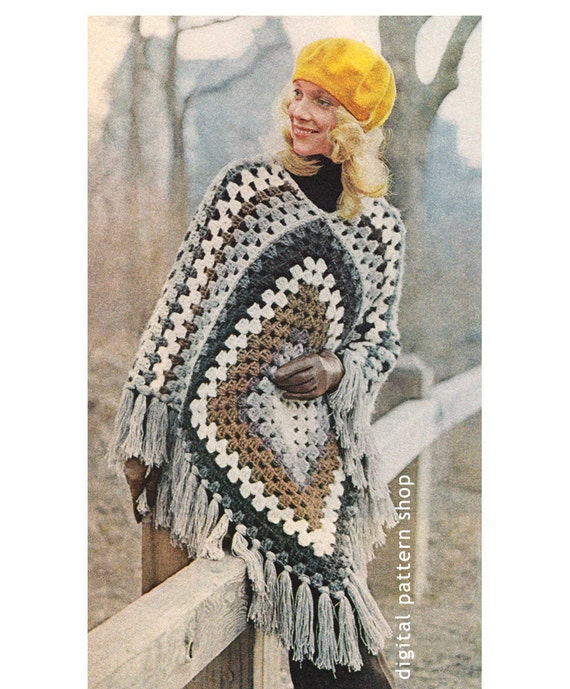 costumes crochet easy halloween Vintage 1970s Pattern Poncho Easy Poncho Granny Crochet Square Crochet